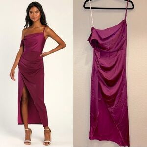 Size S - NWOT Lulus Showing Off a Little‎ Magenta Asymmetrical Tulip Midi Dress